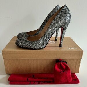 Christian Louboutin "Ron Ron" Sparkling Silver Glitter Heels
